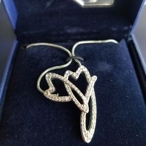 AUTHENTIC Swarovski Double Heart Necklace Rhodium Plated NIB